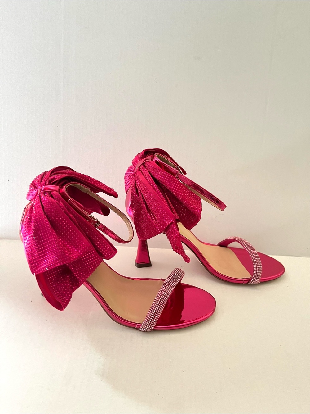 Chase + Chloe Fuchsia High Heel Sandals with Rhinestone Strap